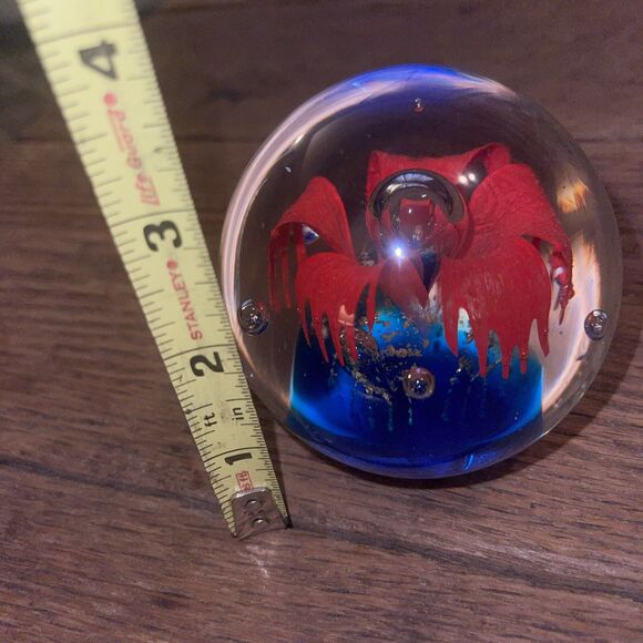Hand Blown Glass Paperweight - Flower - Dichroic Acrylic - 3 inch - Picture 7 of 7